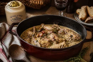 Lapin en cocotte façon grand-mère mijoté dans une cocotte en fonte