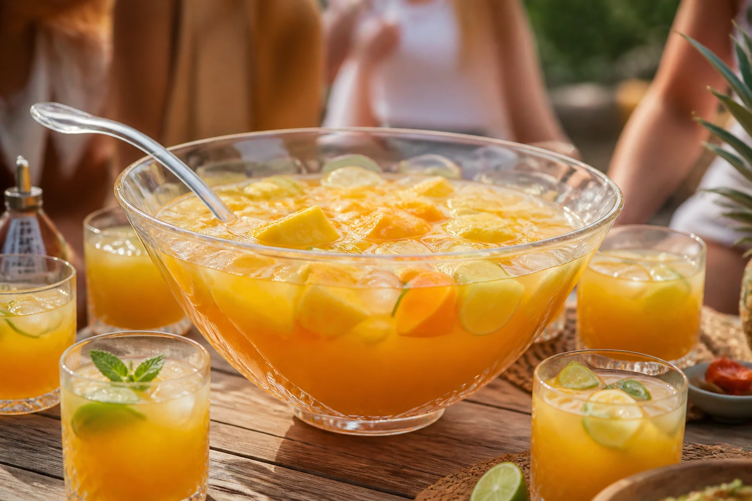 Grand saladier de punch aux fruits tropicaux avec ananas et mangue pour une fête de 50 personnes